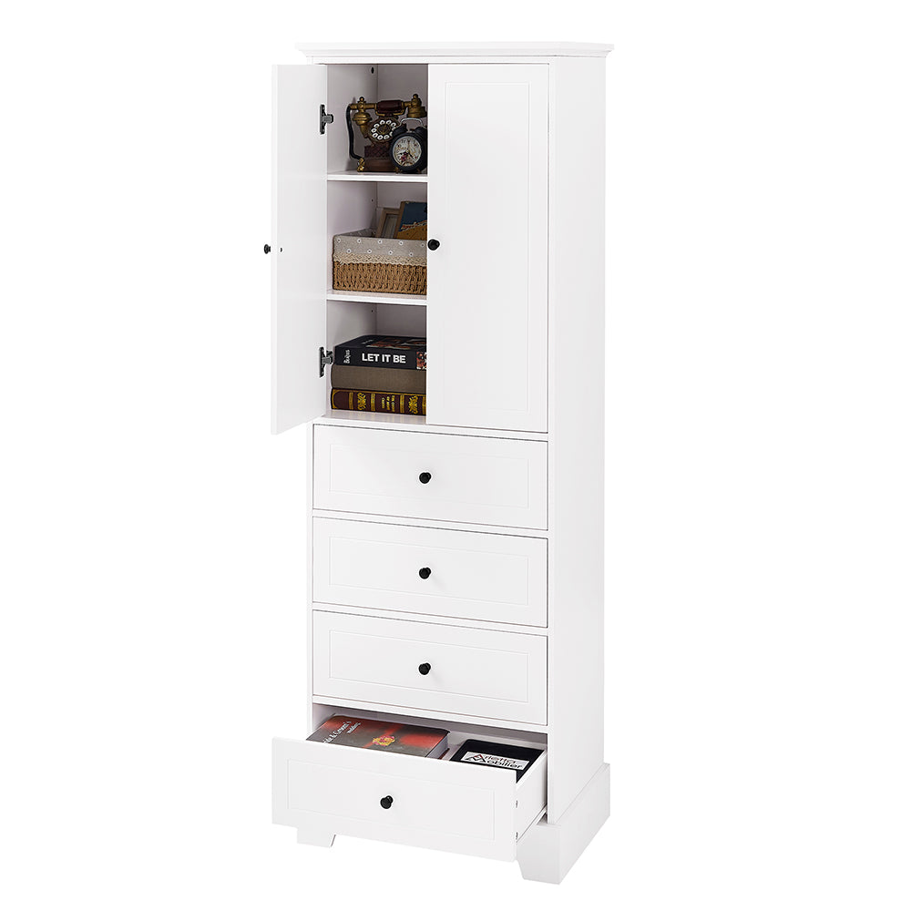 2-Doors & 4-Drawer Cabinet with Adjustable Shelf - White_4