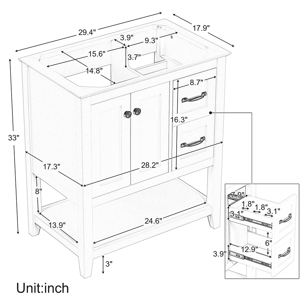 30 Inch Vanity Base with Multi-Functional Drawer - White_9