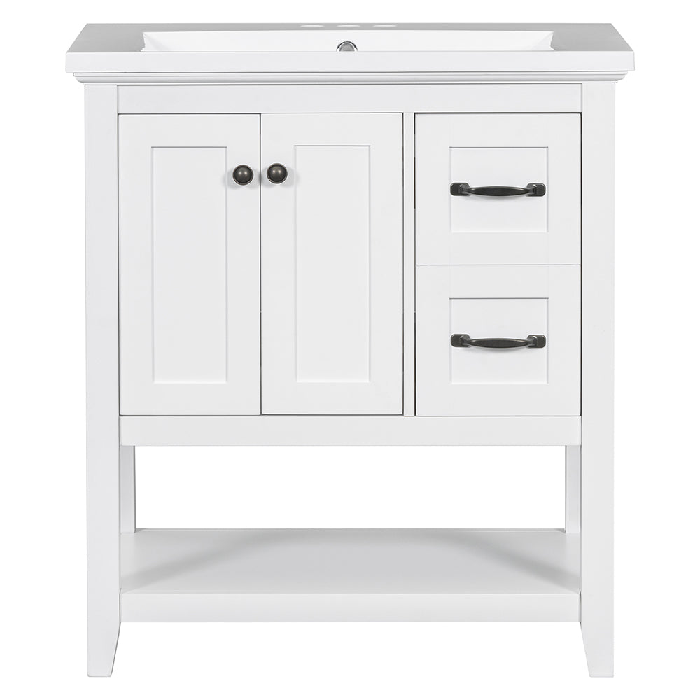 30 Inch Vanity with Ceramic Sink and Multi-Functional Drawer - White_0