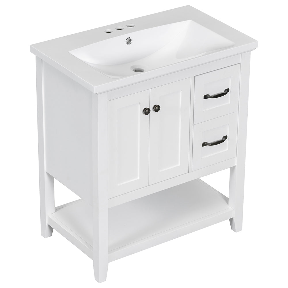 30 Inch Vanity with Ceramic Sink and Multi-Functional Drawer - White_3