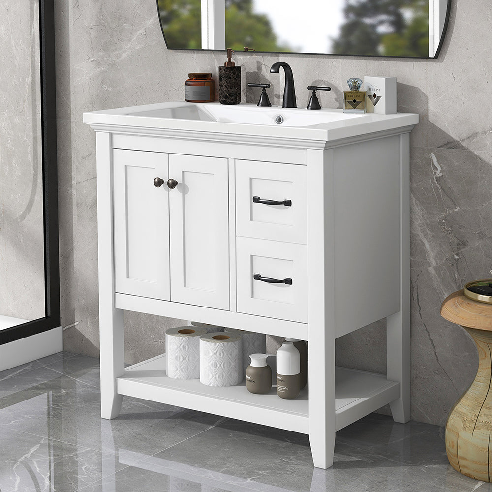 30 Inch Vanity with Ceramic Sink and Multi-Functional Drawer - White_2