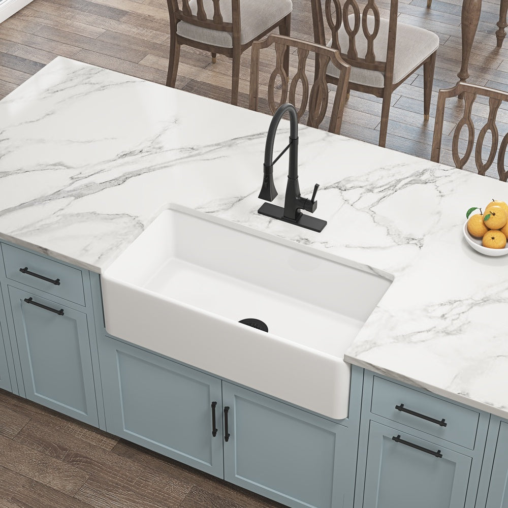 Deep White Farmhouse Kitchen Sink Single Undermount Apron Sink_4