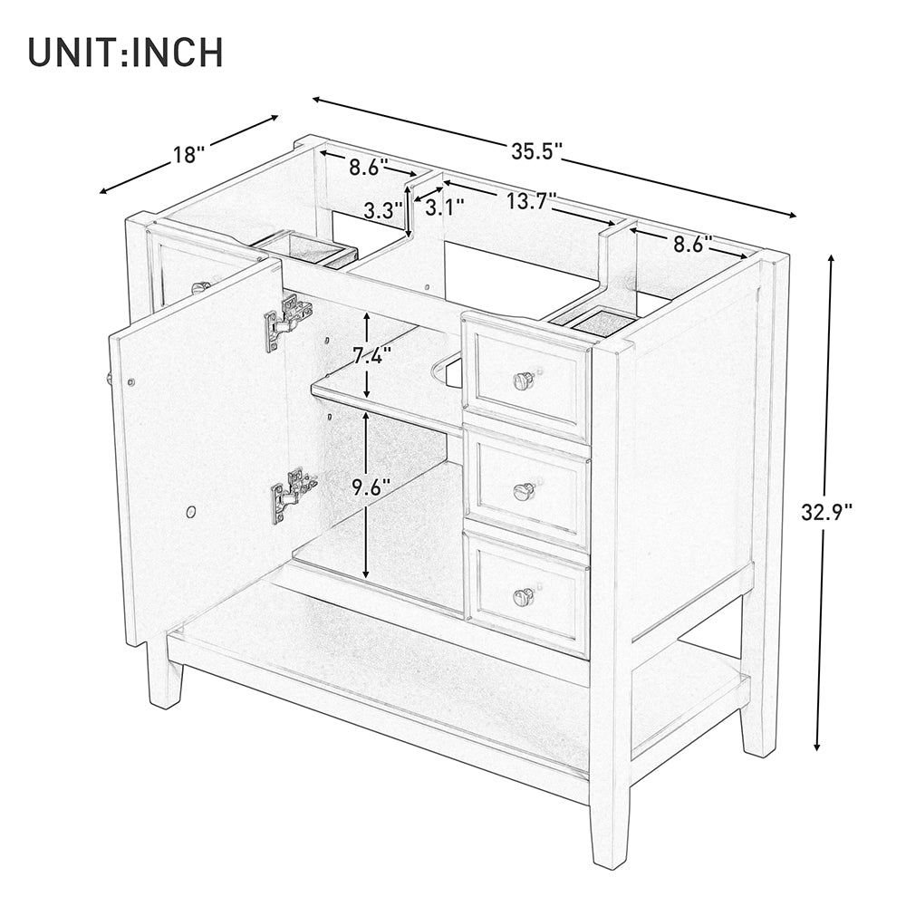 36 Inch Vanity Base with Cabinet and 3 Drawers - Grey_8