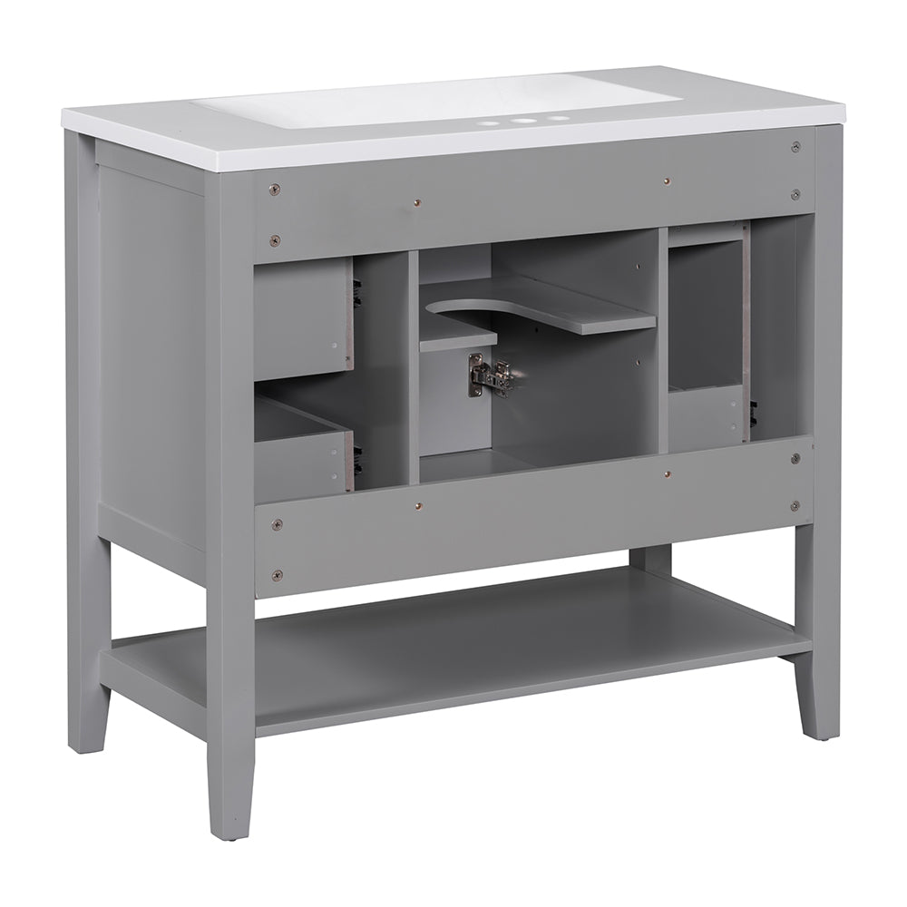 36 Inch Vanity with Sink, Cabinet, and 3 Drawers - Grey_9