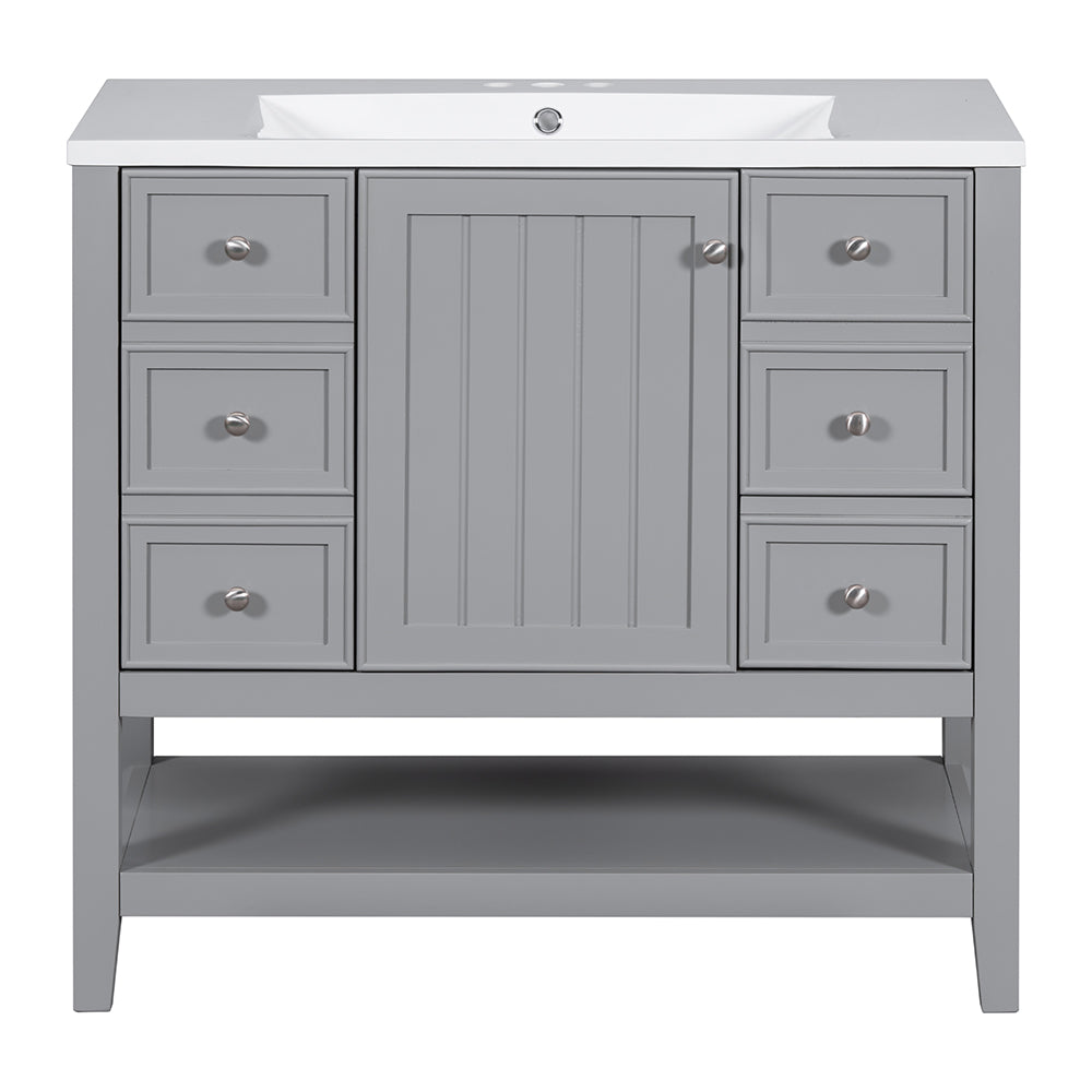 36 Inch Vanity with Sink, Cabinet, and 3 Drawers - Grey_0