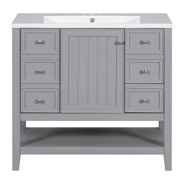 36 Inch Vanity with Sink, Cabinet, and 3 Drawers - Grey_0