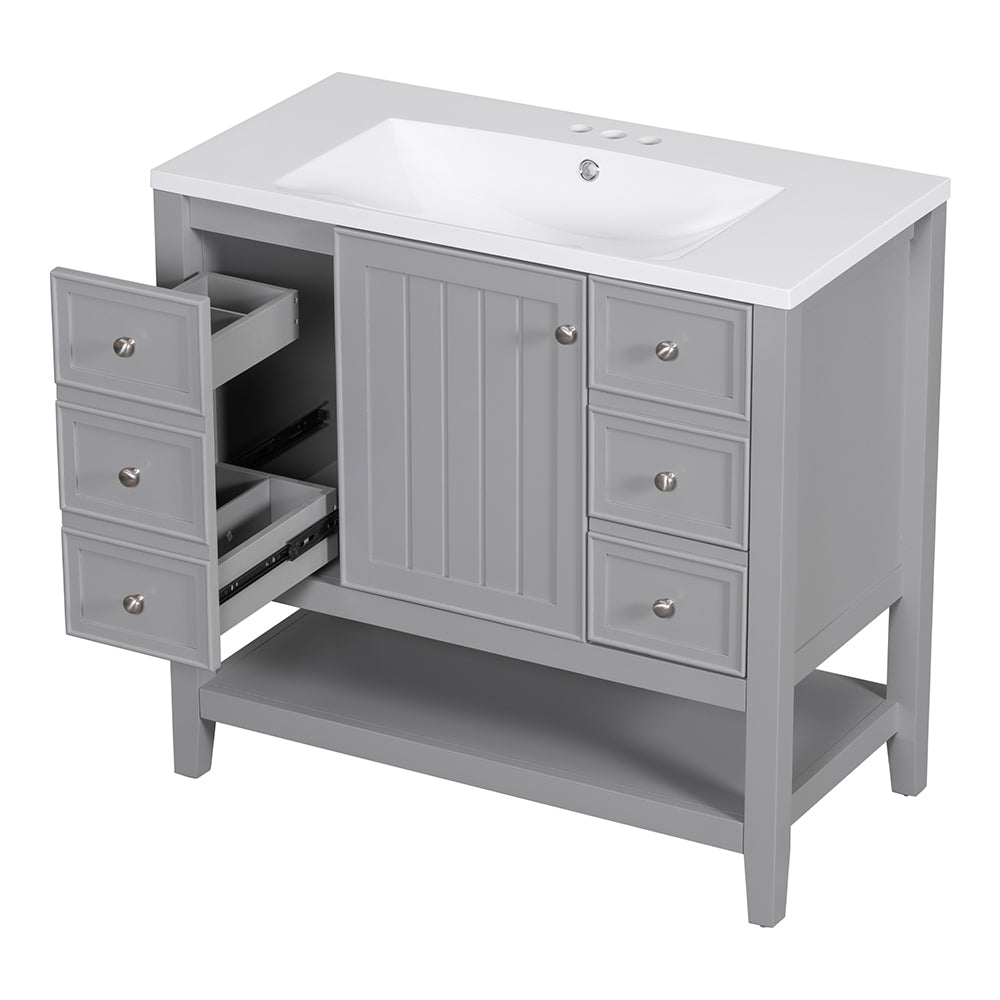 36 Inch Vanity with Sink, Cabinet, and 3 Drawers - Grey_8