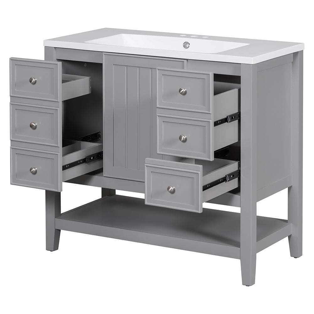 36 Inch Vanity with Sink, Cabinet, and 3 Drawers - Grey_4