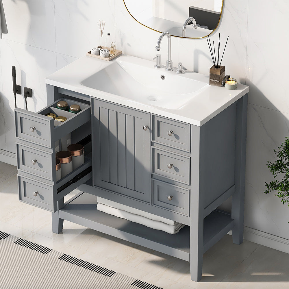 36 Inch Vanity with Sink, Cabinet, and 3 Drawers - Grey_2