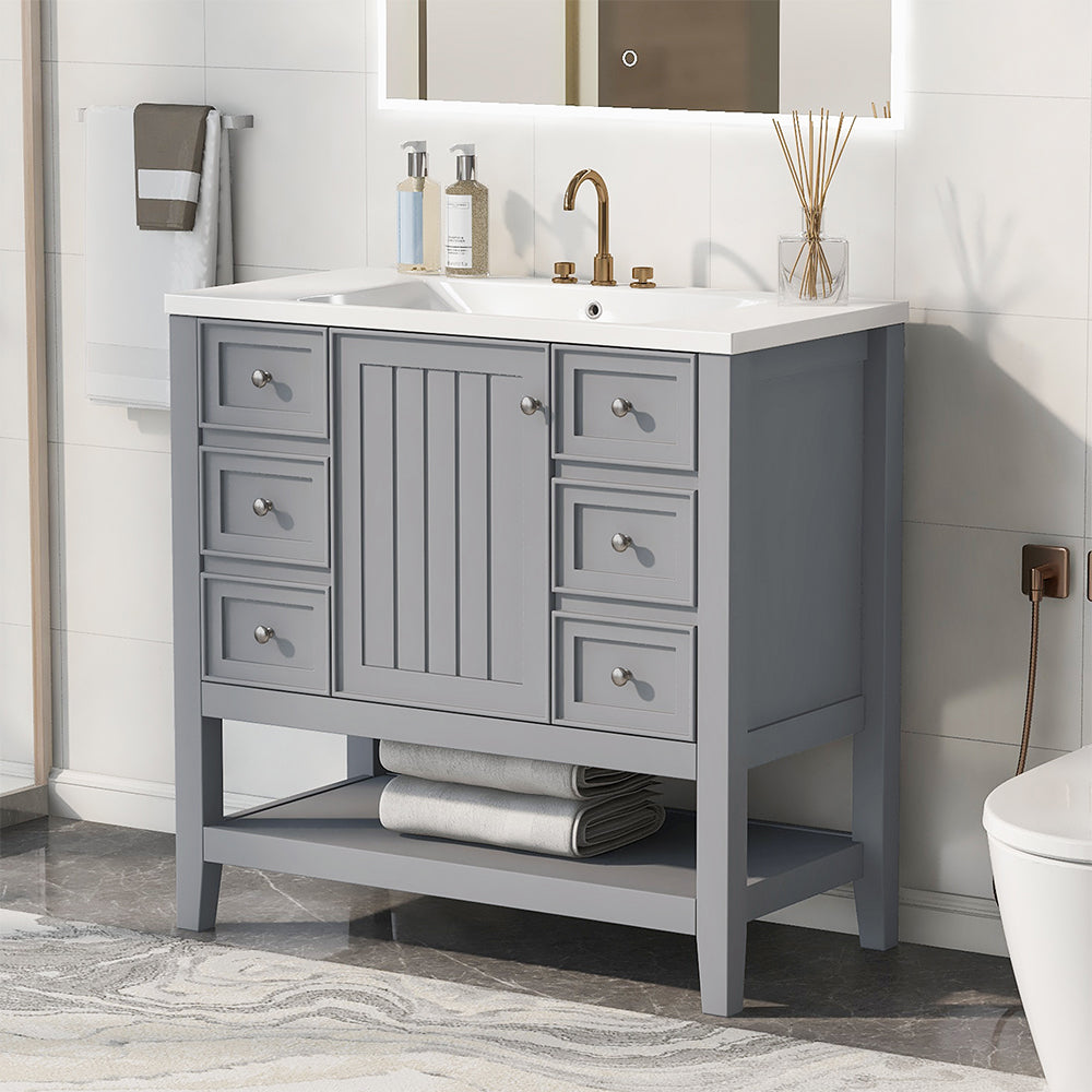 36 Inch Vanity with Sink, Cabinet, and 3 Drawers - Grey_3