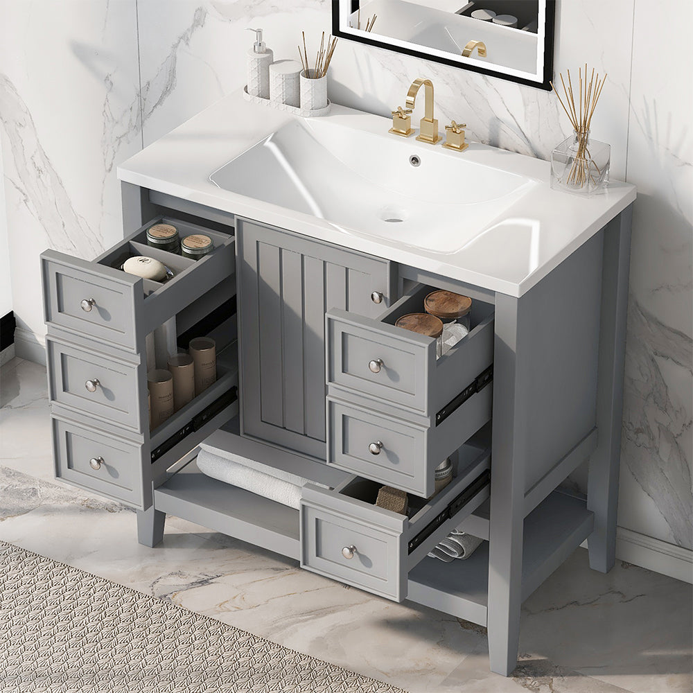 36 Inch Vanity with Sink, Cabinet, and 3 Drawers - Grey_1