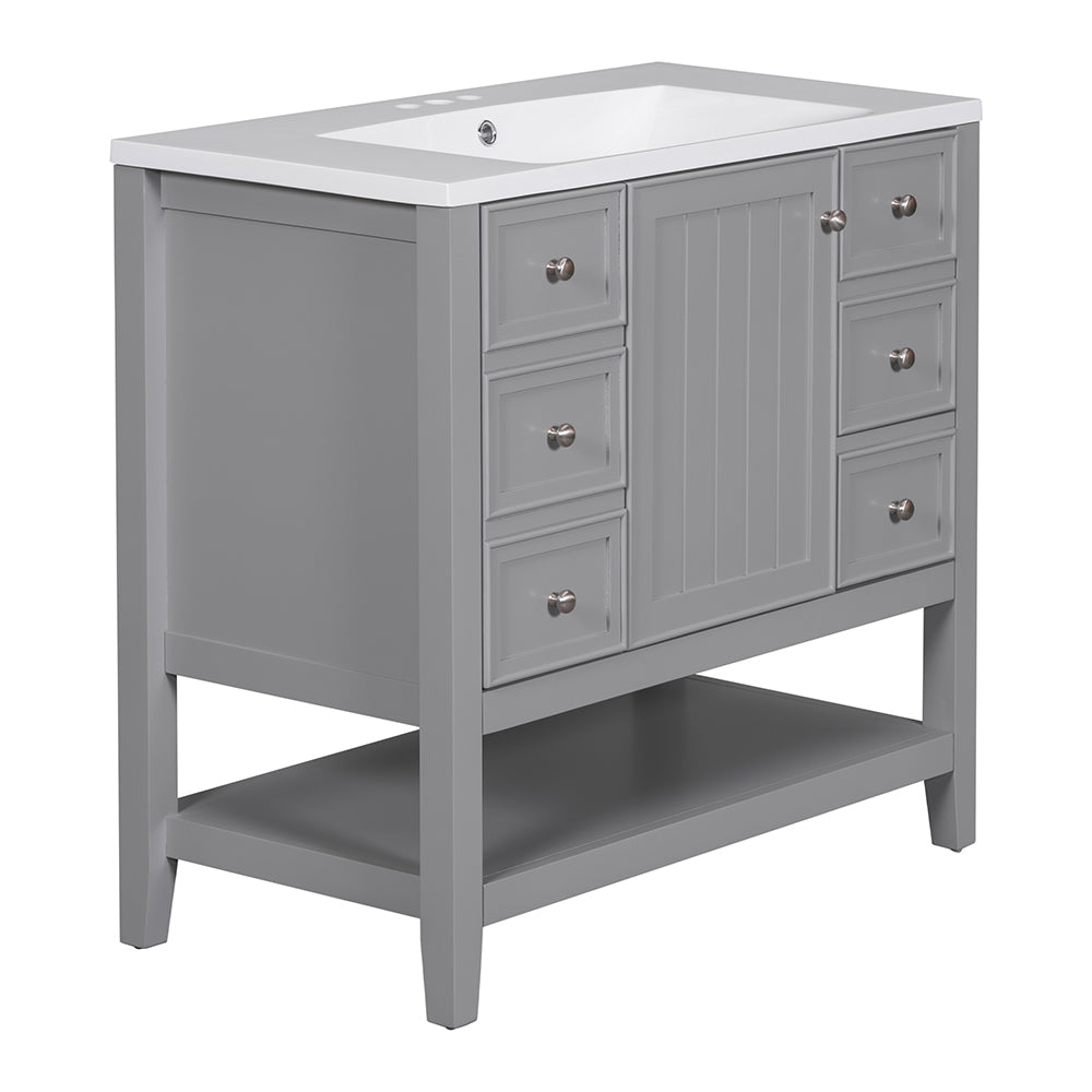 36 Inch Vanity with Sink, Cabinet, and 3 Drawers - Grey_7