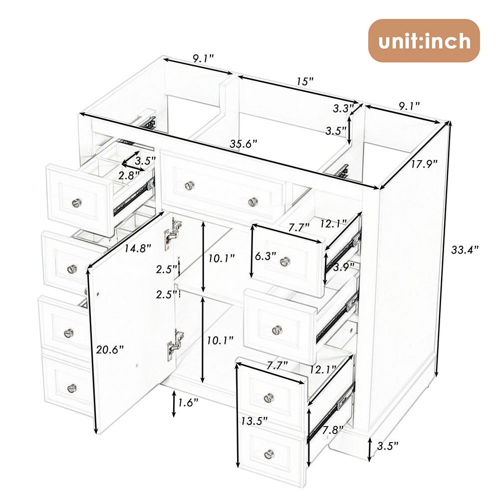 36 Inch Bathroom Vanity Base -  White_9