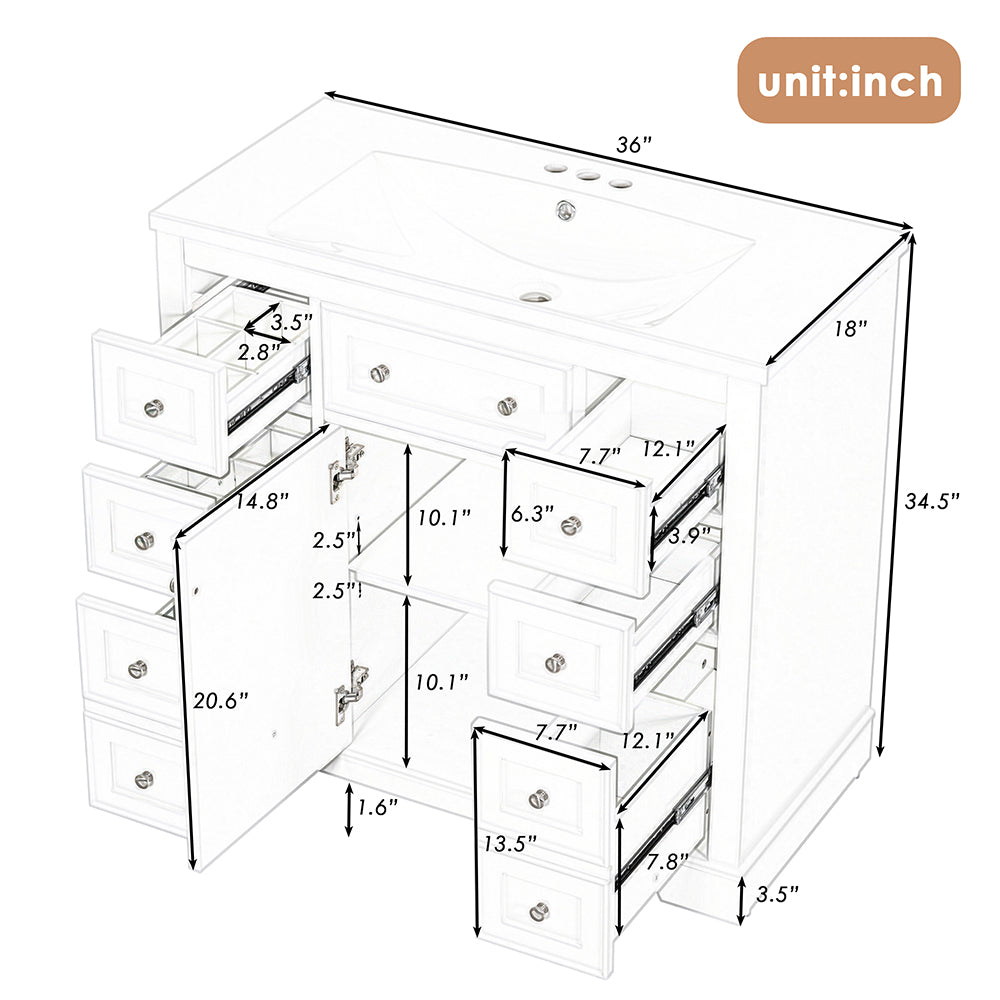 36 Inch Bathroom Vanity & Sink Combo - White_9