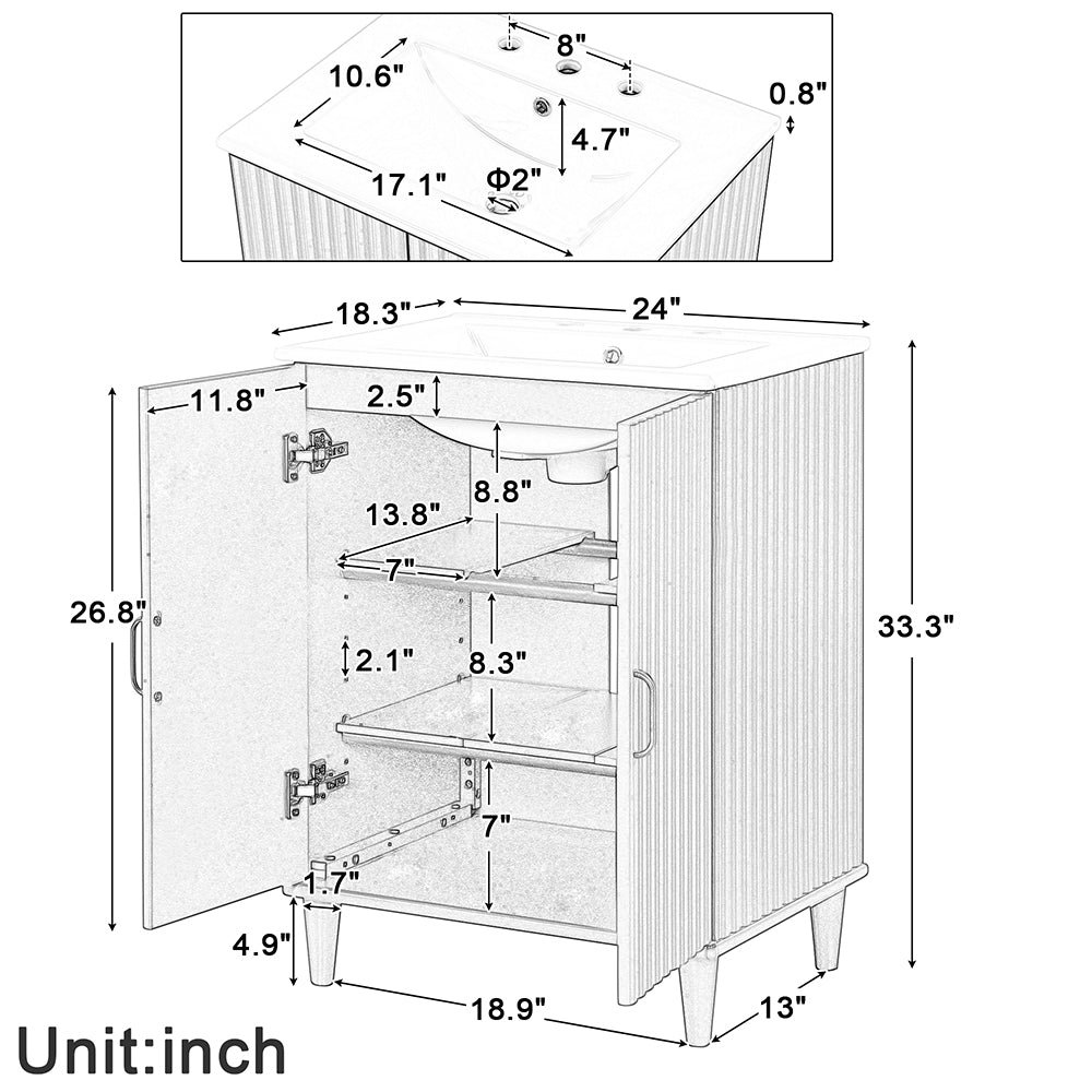 24 Inch Bathroom Vanity with Sink - White_9