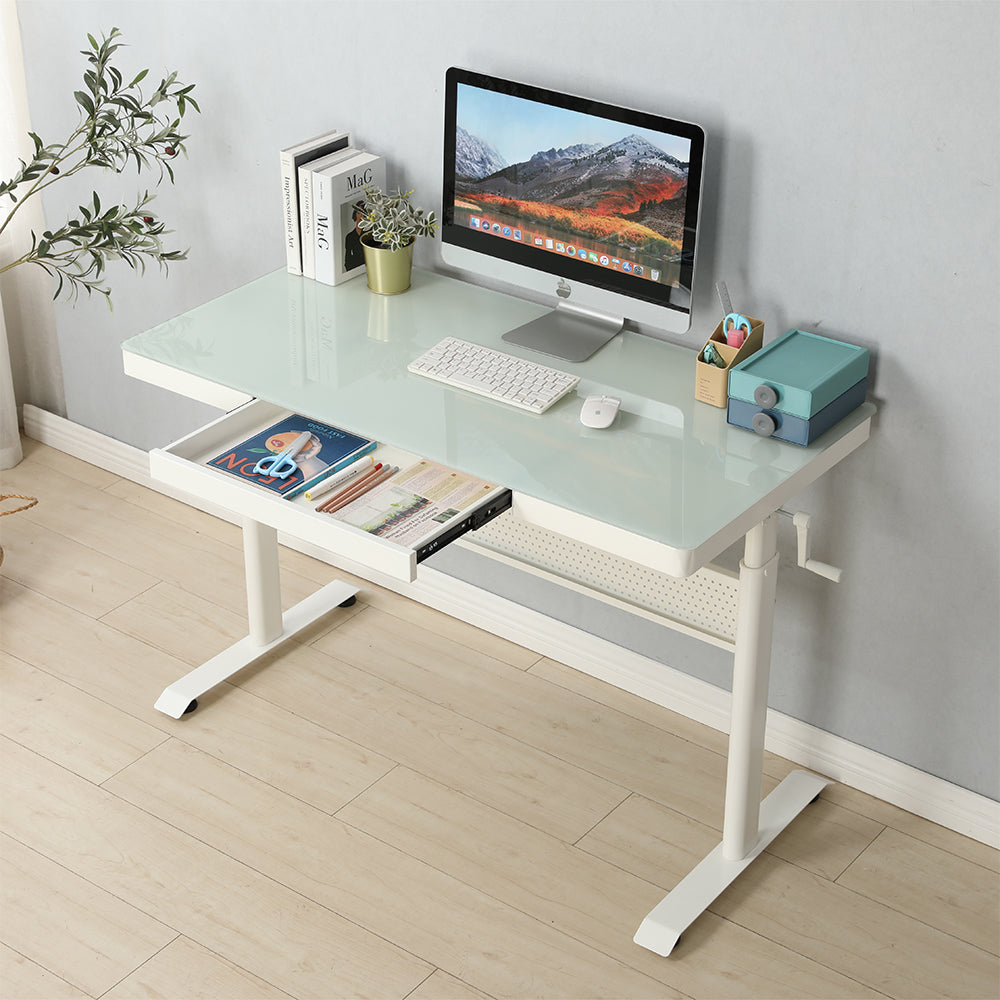 48x24 Inch Tempered Glass Standing Desk with Drawer_1