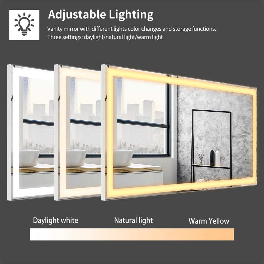 48x24 Inch LED Vanity Mirror, Adjustable Light & Anti-Fog - Wall Mounted_5