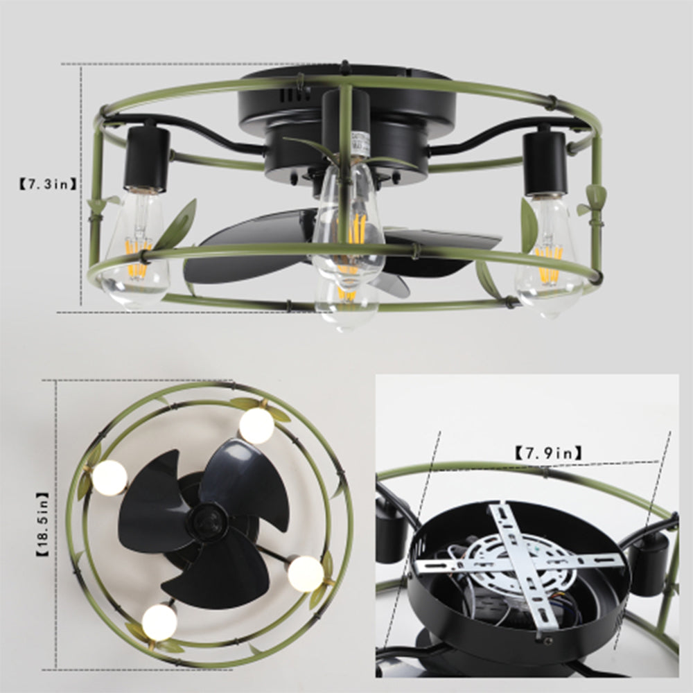 Green Caged Flush Mount Ceiling Fan with Light & Remote_9