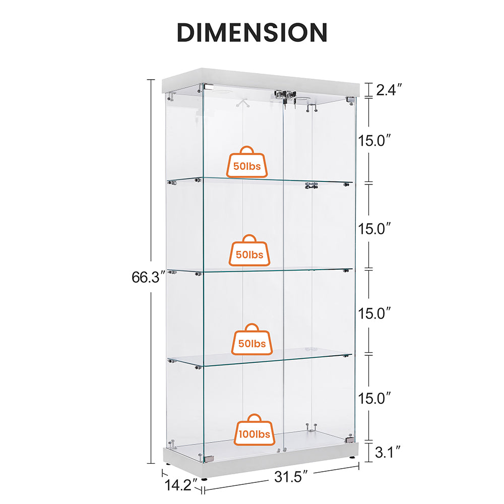 4-Tier Double Door Glass Display Cabinet_13