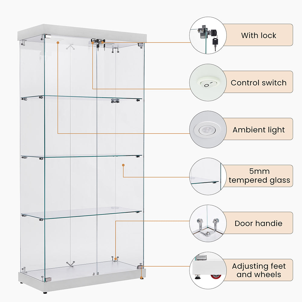 4-Tier Double Door Glass Display Cabinet_6