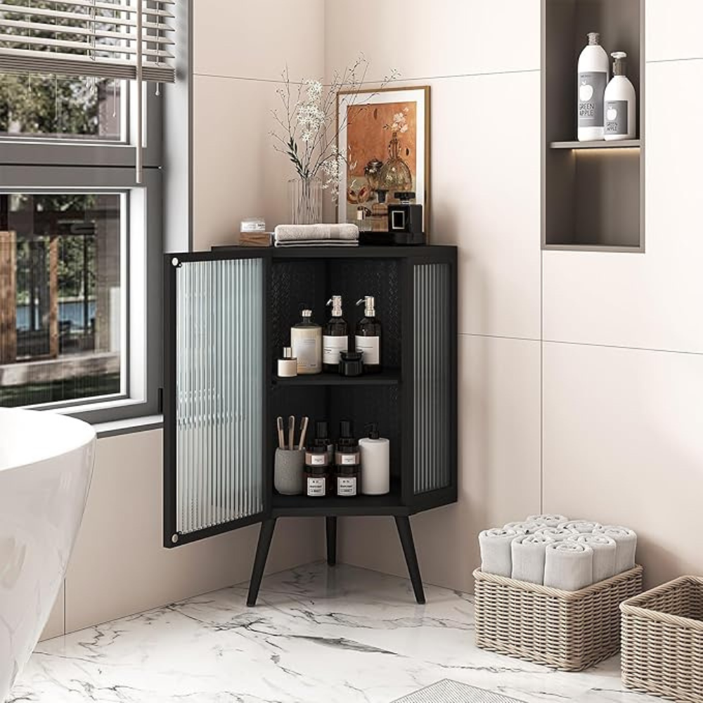 Stylish 22.25 Corner Cabinet with Tempered Glass Door_0