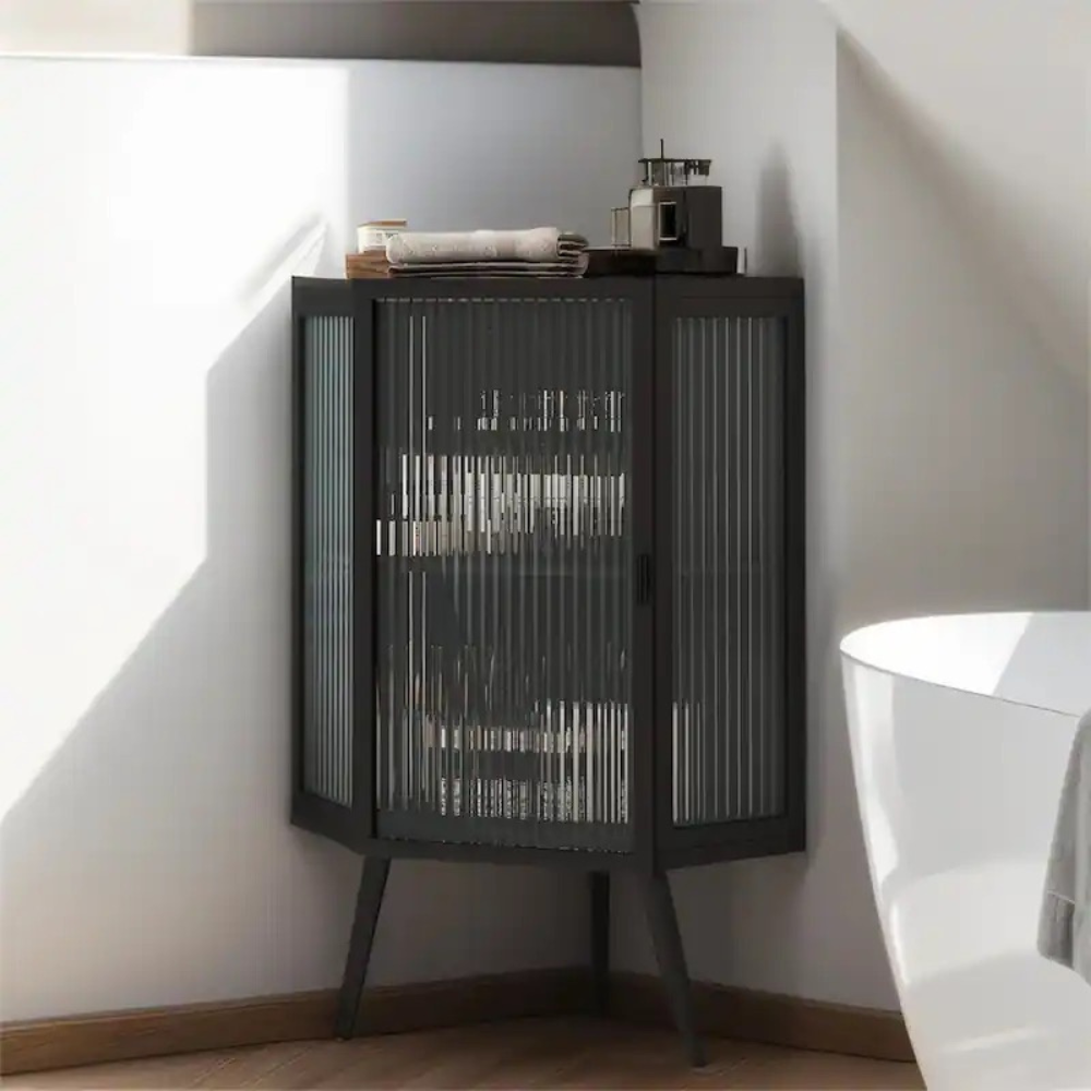 Stylish 22.25 Corner Cabinet with Tempered Glass Door_3