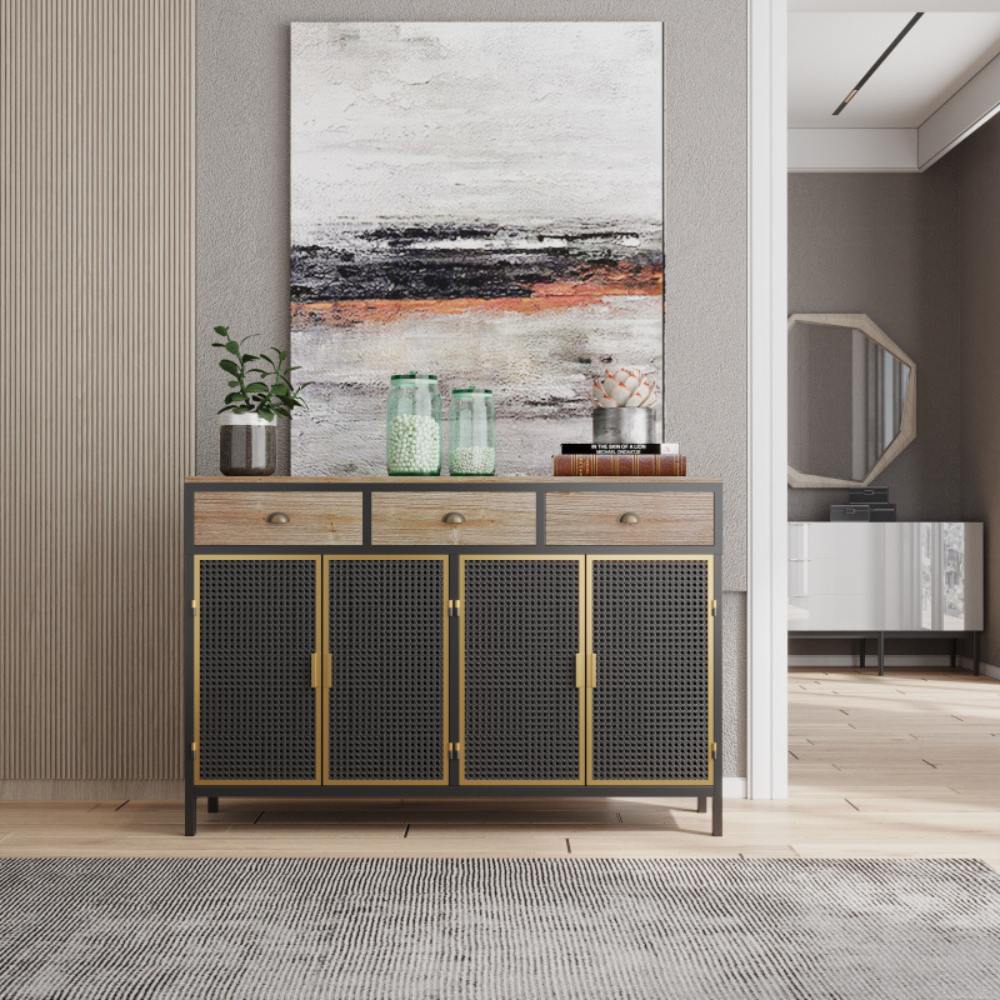 Modern Sideboard with 4 Doors and 3 Top Drawers_1