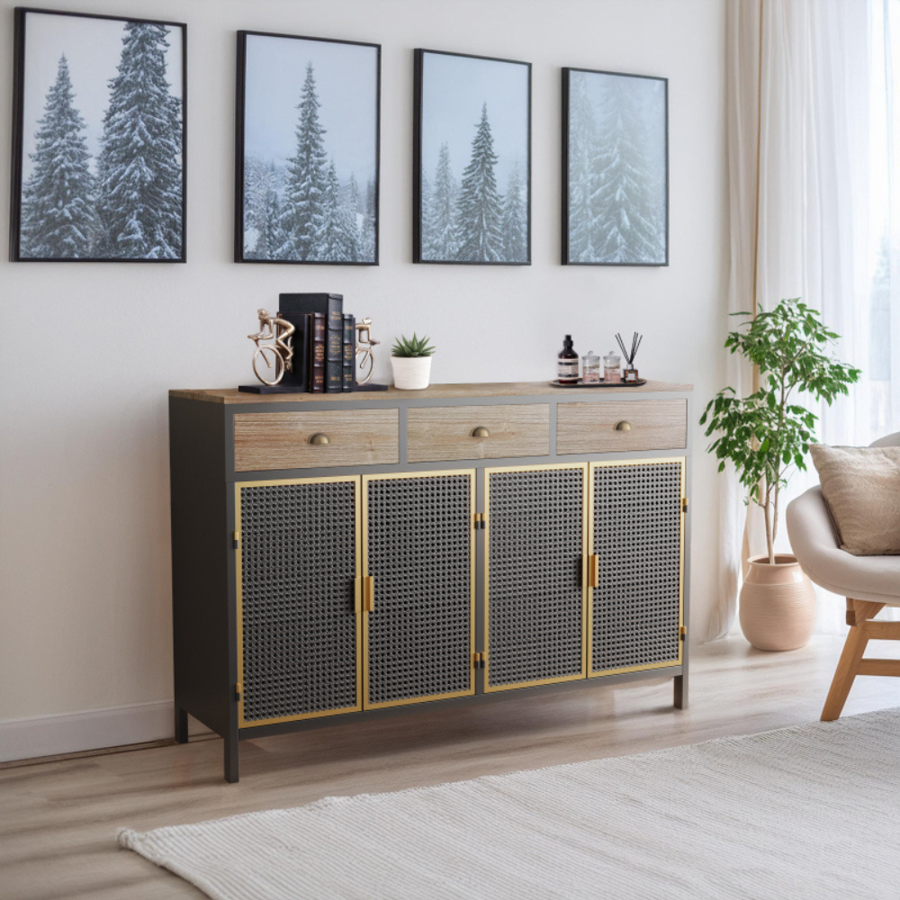 Modern Sideboard with 4 Doors and 3 Top Drawers_2