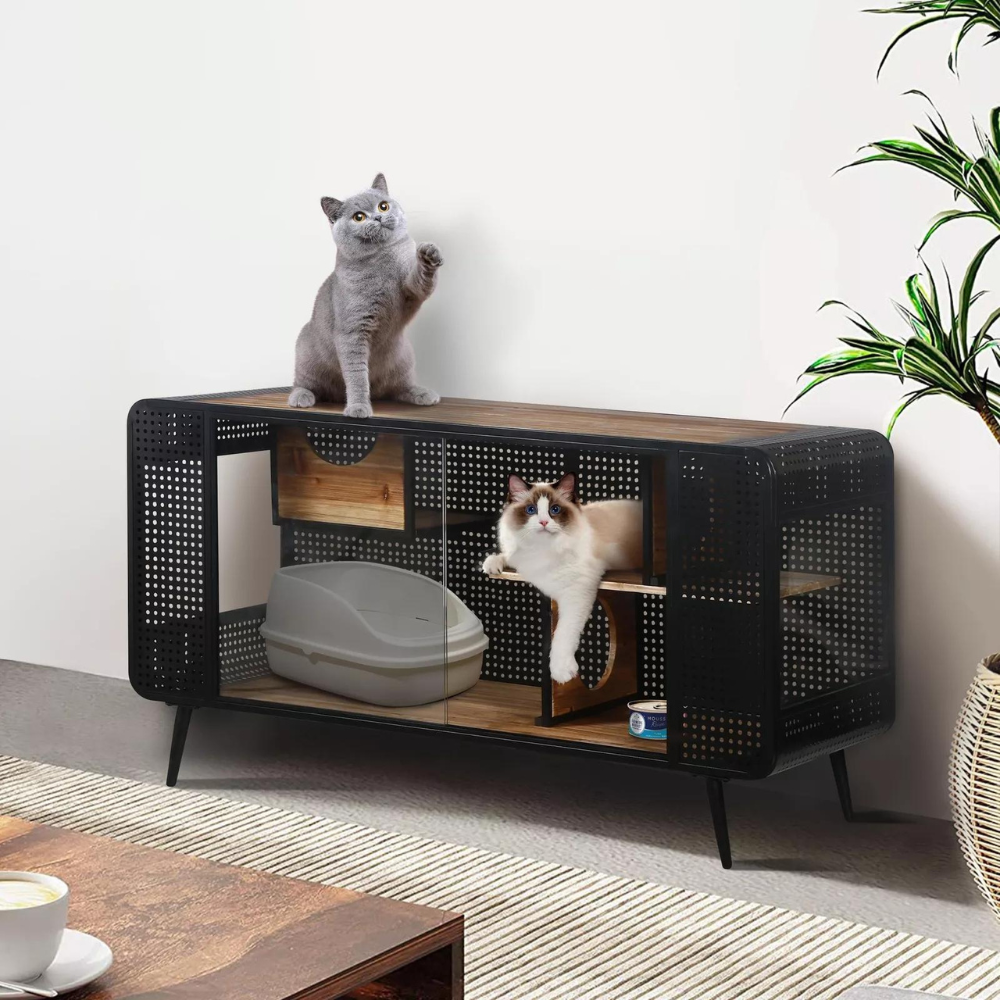 Stylish and Functional Cat House with Tempered Glass_0