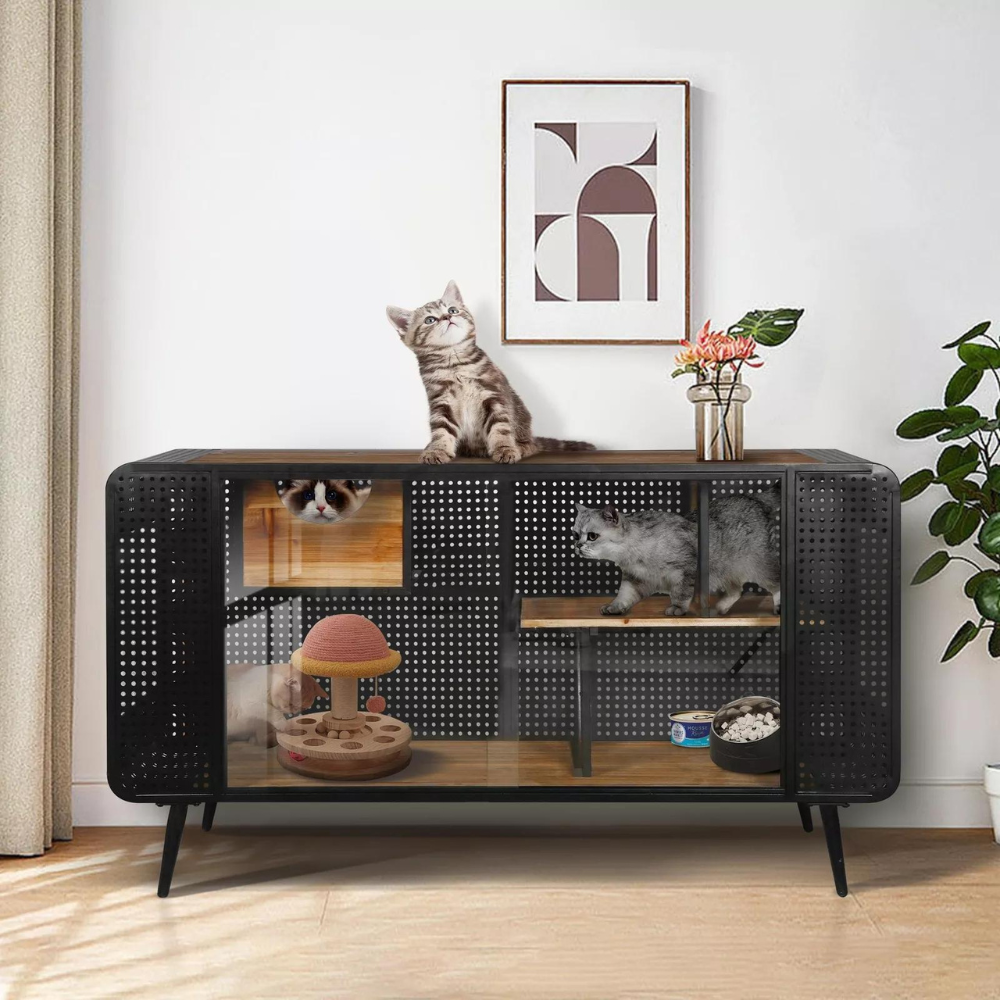 Stylish and Functional Cat House with Tempered Glass_2