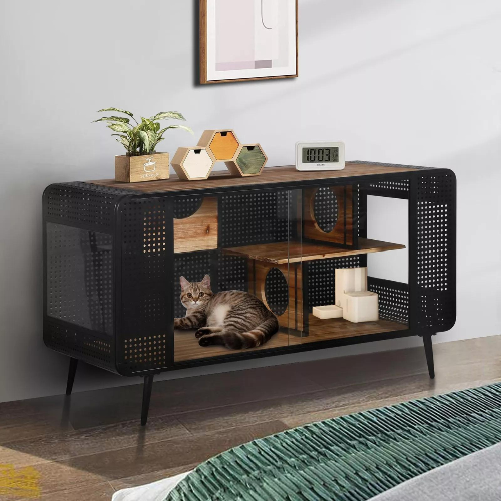 Stylish and Functional Cat House with Tempered Glass_1