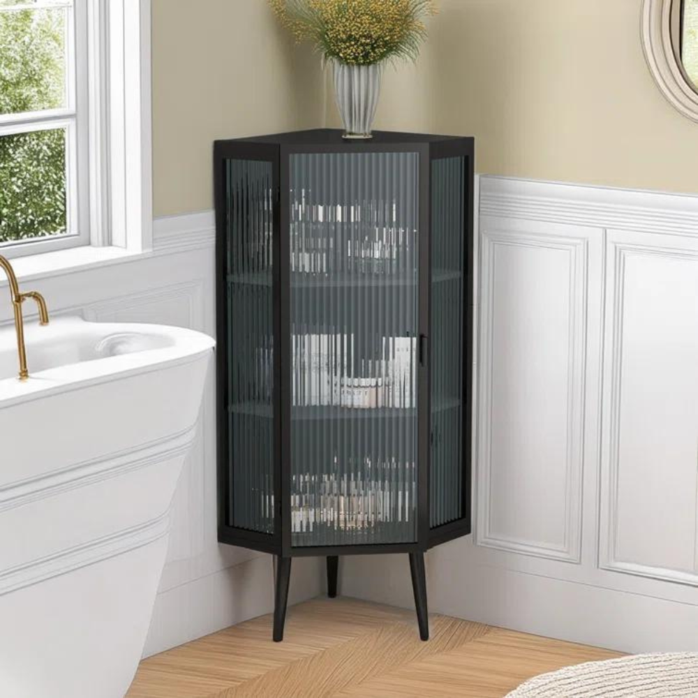 3-Tier Tempered Glass Floor Corner Cabinet for Bathroom, Living Room, and Bedroom_2