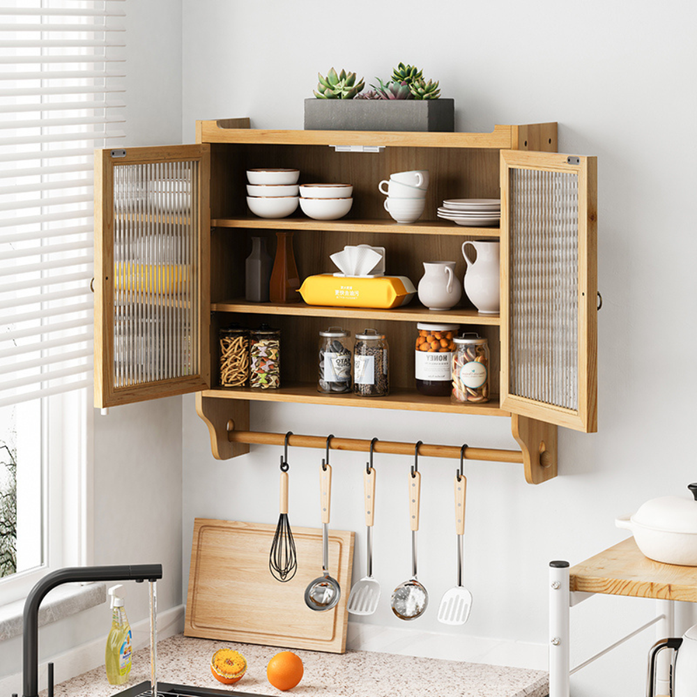 Vintage Double Door Wall Cabinet with 3-Tiered Storage and Towel Rack_1