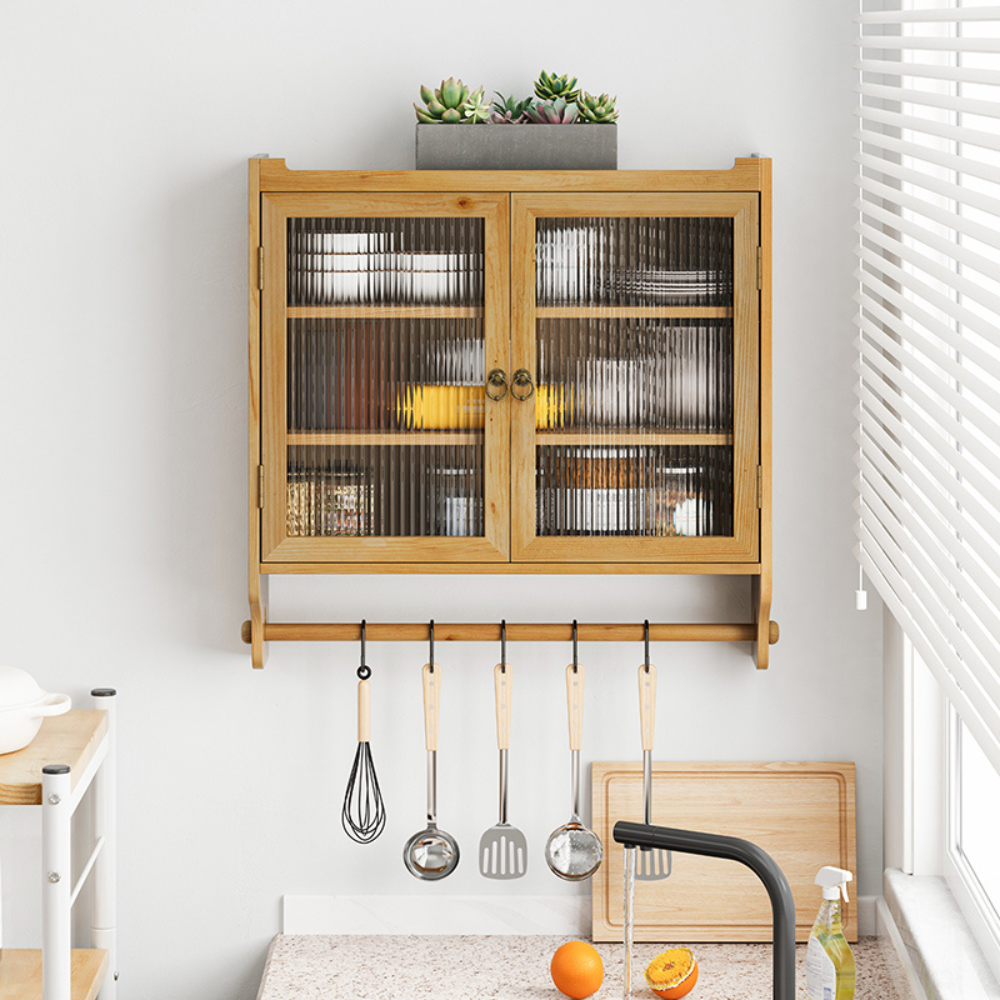 Vintage Double Door Wall Cabinet with 3-Tiered Storage and Towel Rack_2