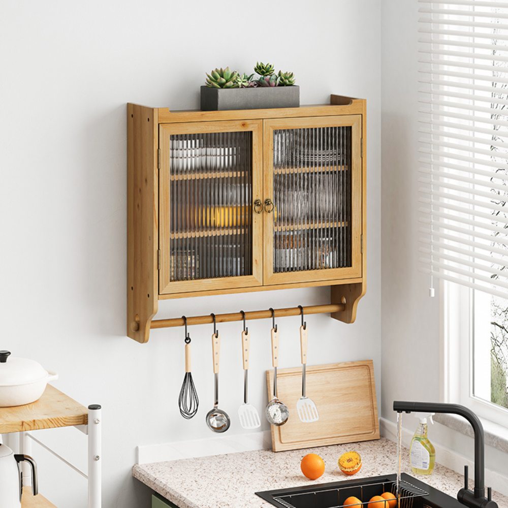 Vintage Double Door Wall Cabinet with 3-Tiered Storage and Towel Rack_0