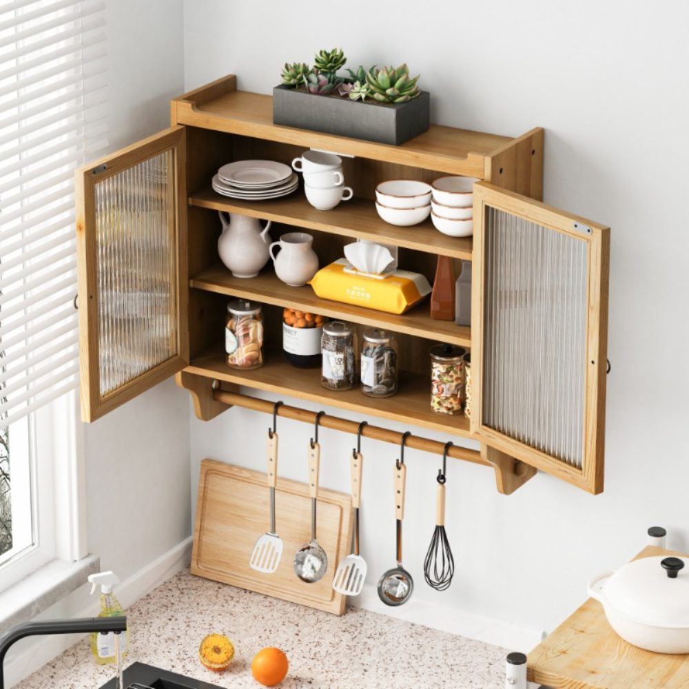 Vintage Double Door Wall Cabinet with 3-Tiered Storage and Towel Rack_3