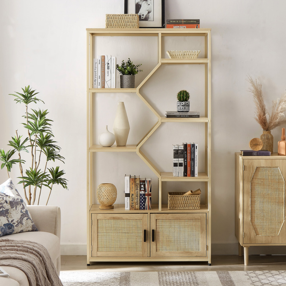 Natural Rattan Bookshelf with Cabinet_0