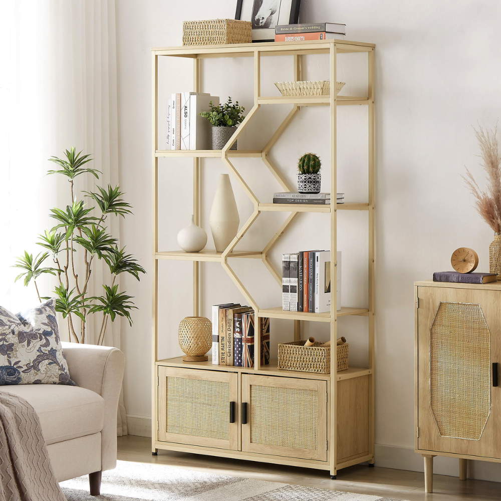 Natural Rattan Bookshelf with Cabinet_2