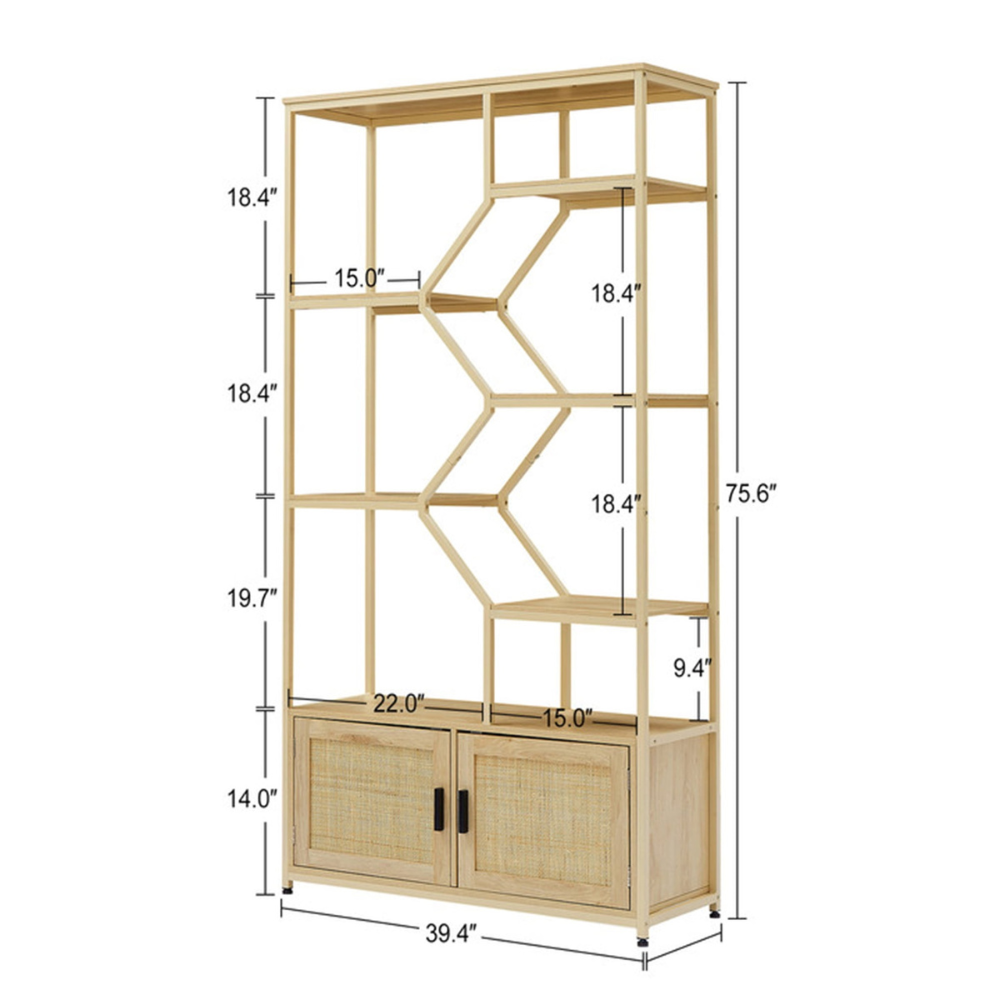 Natural Rattan Bookshelf with Cabinet_6