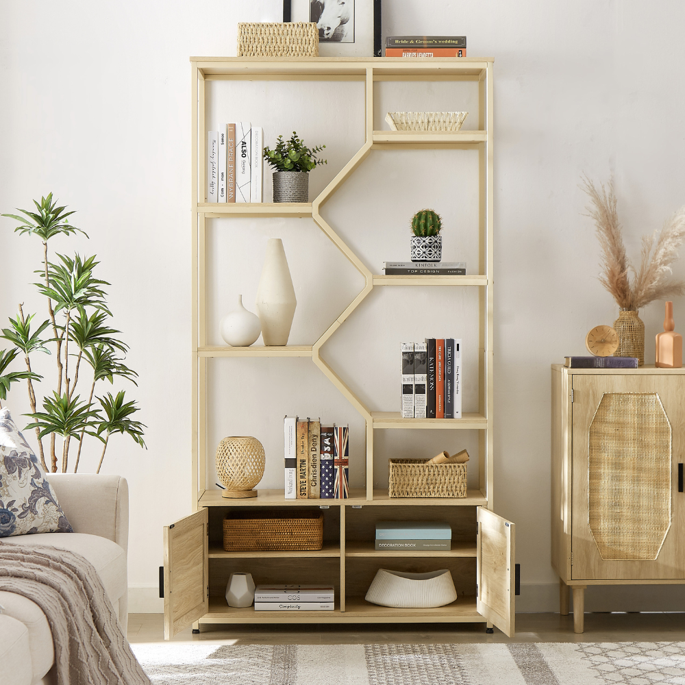 Natural Rattan Bookshelf with Cabinet_1