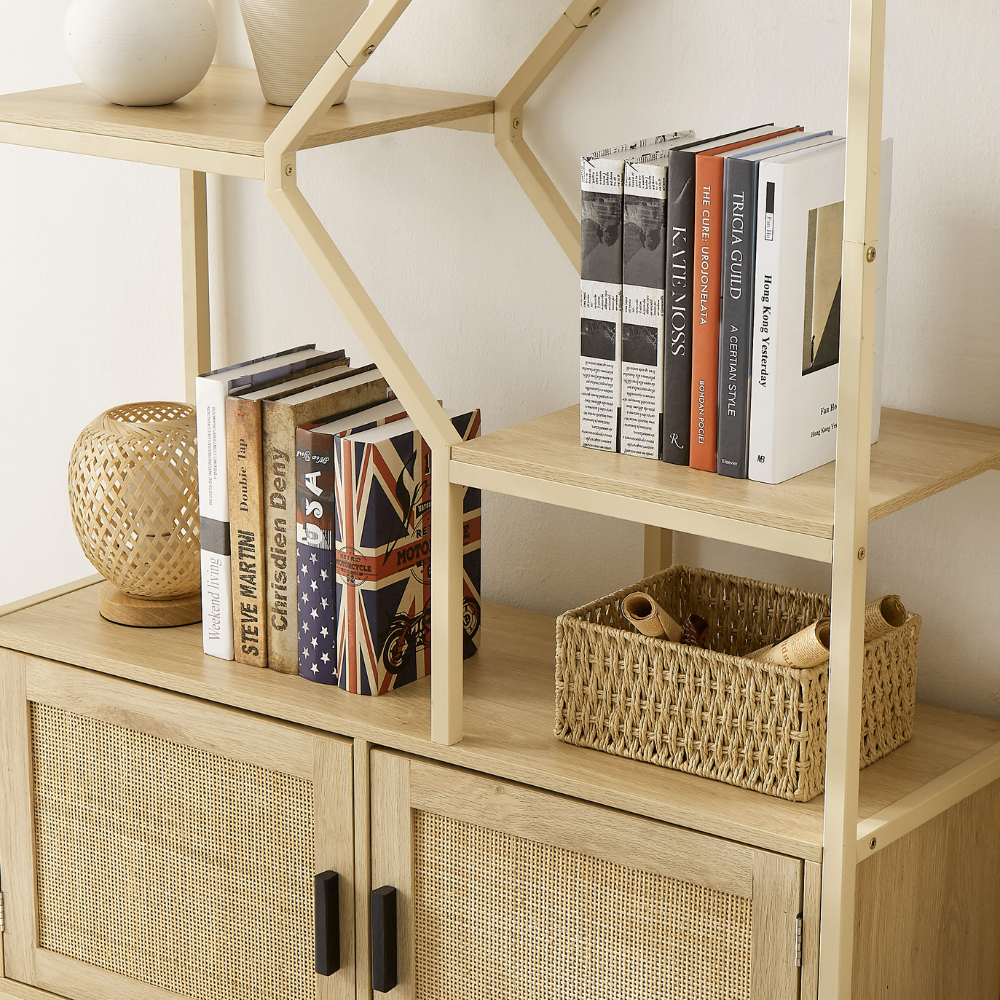 Natural Rattan Bookshelf with Cabinet_3