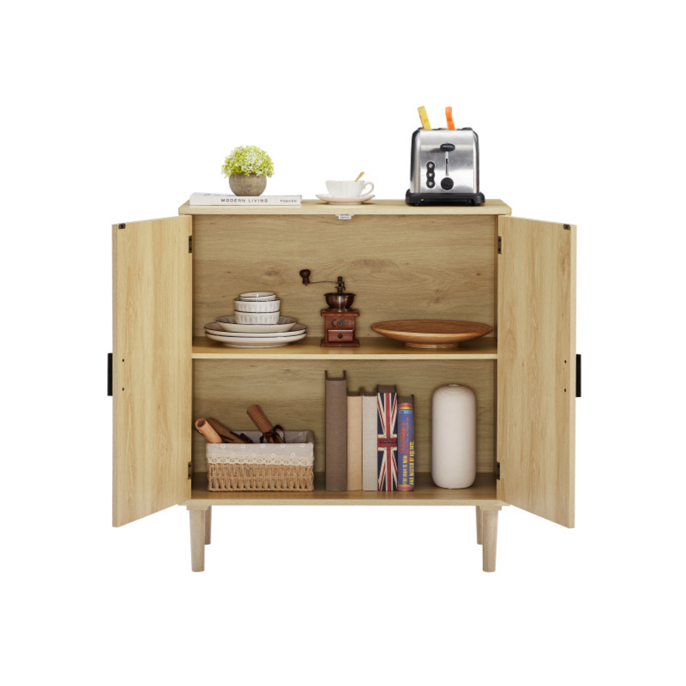 Natural Kitchen Storage Cabinets with Rattan Decorative Doors_4