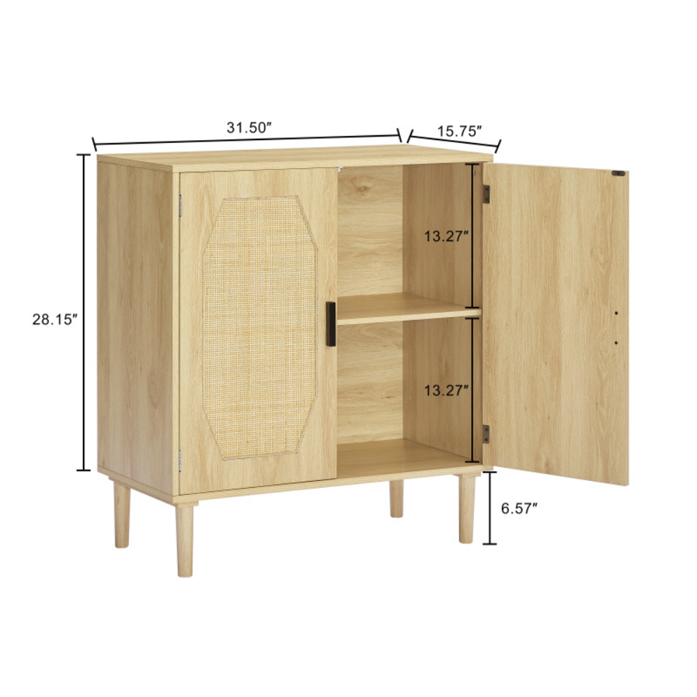 Natural Kitchen Storage Cabinets with Rattan Decorative Doors_5