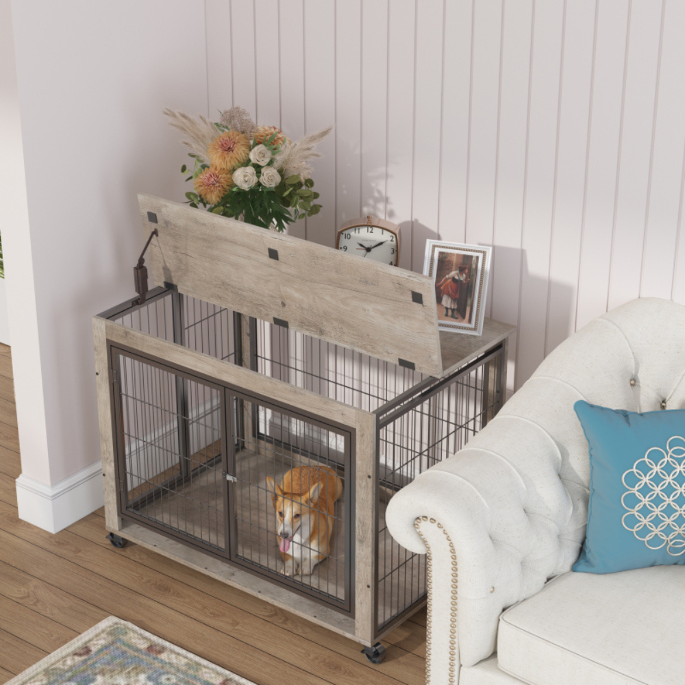 Stylish Dog Crate Side Table on Wheels_2