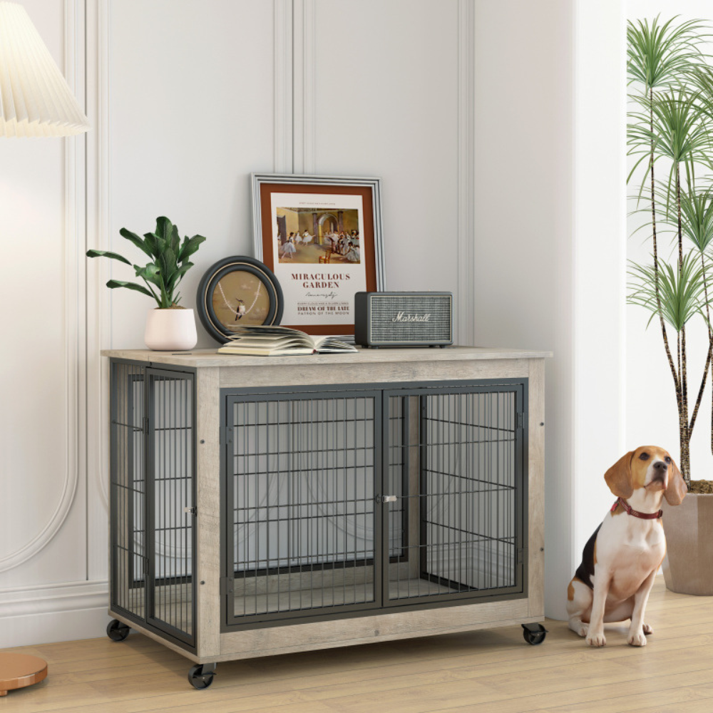 Stylish Dog Crate Side Table on Wheels_4