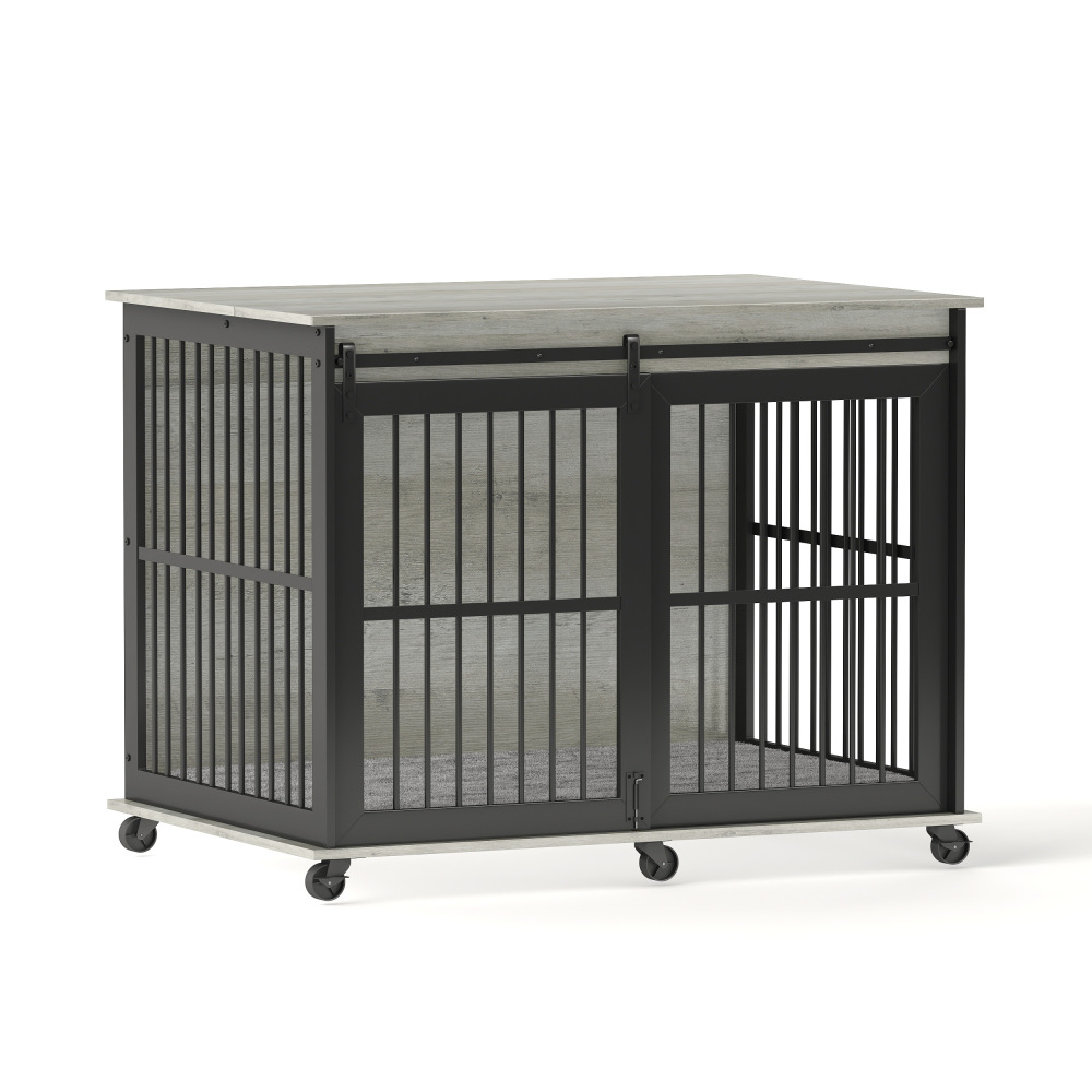 Grey Furniture Dog Crate with Sliding Iron Door and Comfort Mat_4