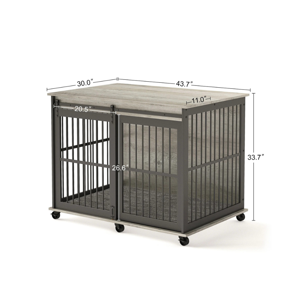 Grey Furniture Dog Crate with Sliding Iron Door and Comfort Mat_5