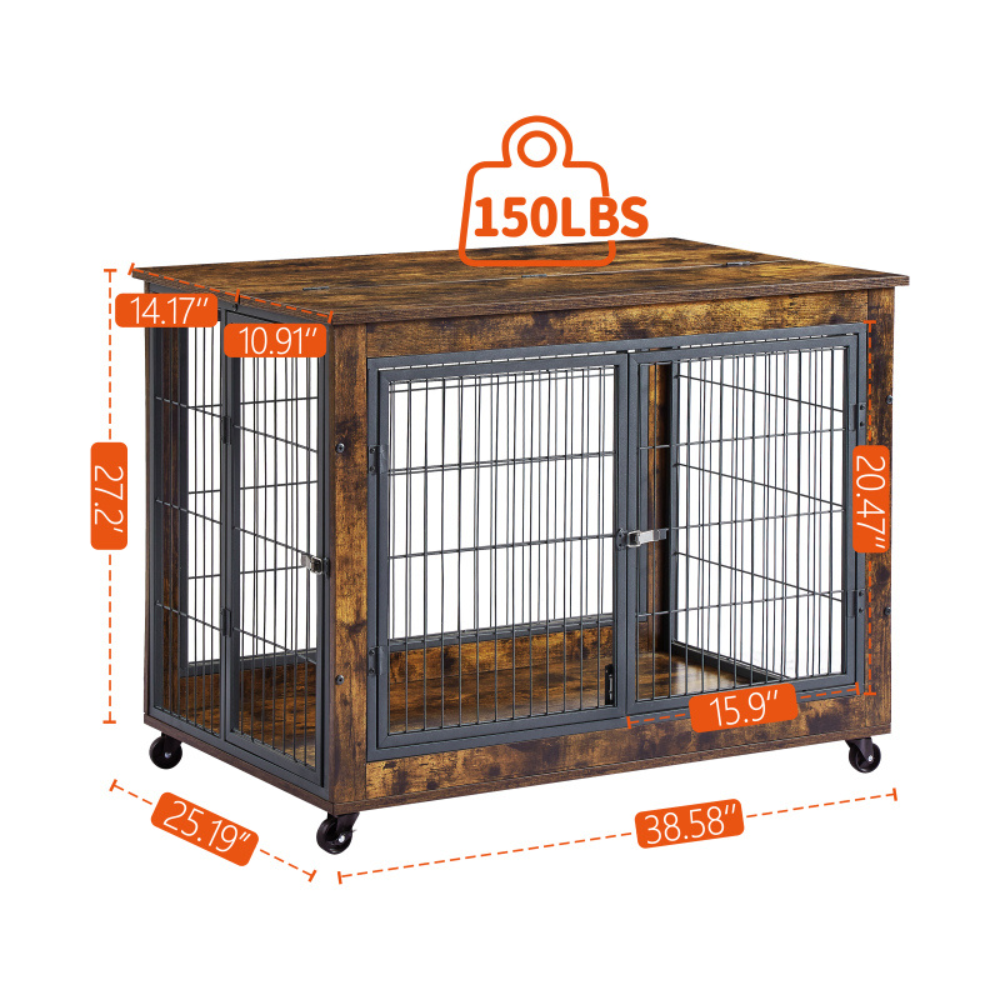 Double Door Rustic Brown Dog Cage Crate_8