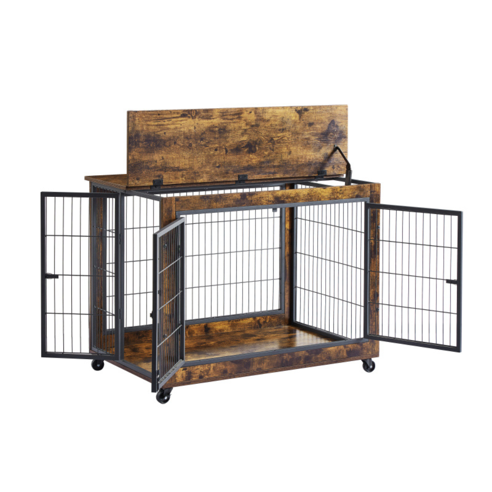 Double Door Rustic Brown Dog Cage Crate_7