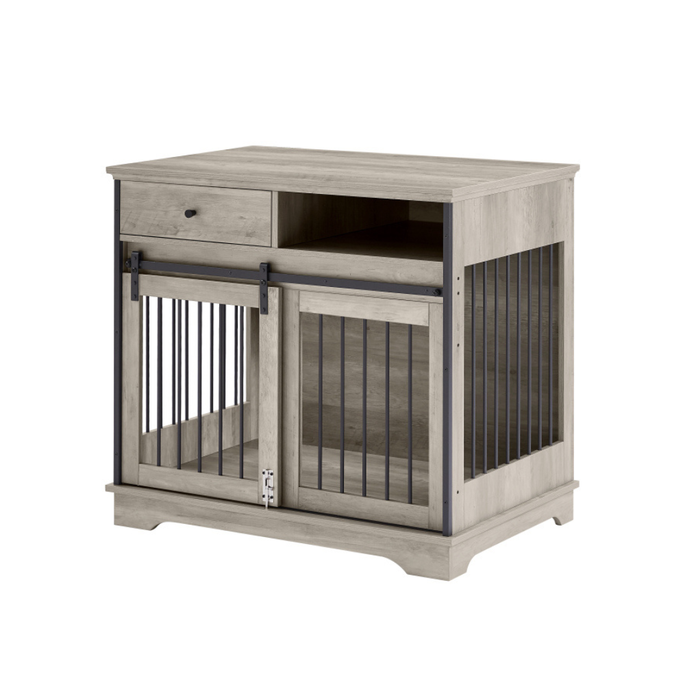 Grey Sliding Door Dog Crate with Convenient Drawers_4